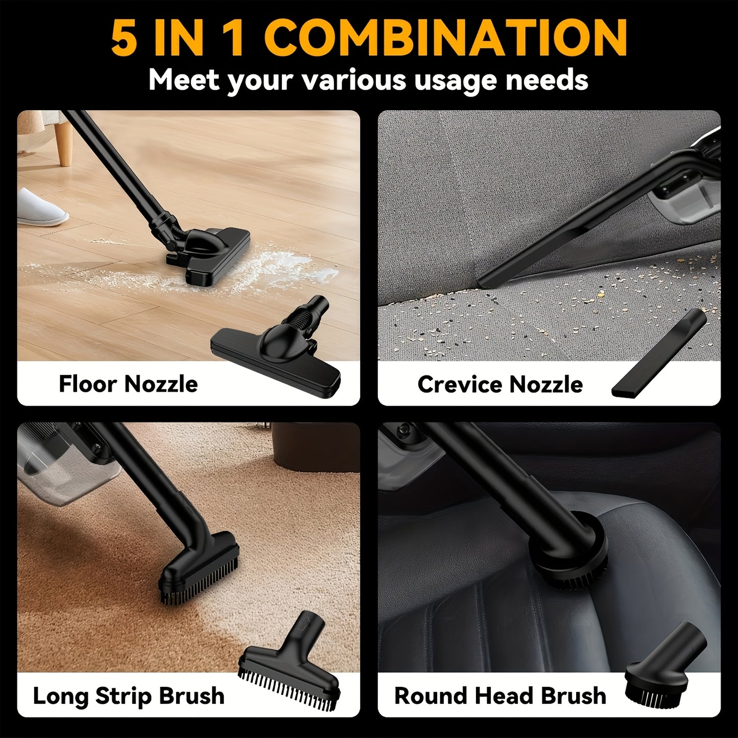 Cordless Handheld Vacuum Cleaner Compatible with DeWalt 20V Battery – 500W Motor, 46 CFM, HEPA Filtration, Portable Car Vacuum for Hard Floor, Pet Hair, Car Interior Cleaning (Battery Not Included)