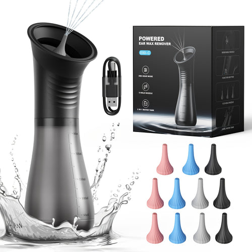 Electric Ear Wax Remover Rechargeable - LED Battery Display, 3 Pressure Levels, Integrated Waste Water Tank, Gentle Earwax Cleaning Tool for Home Use - Safe Ear Irrigation Cleaner for Adults & Kids