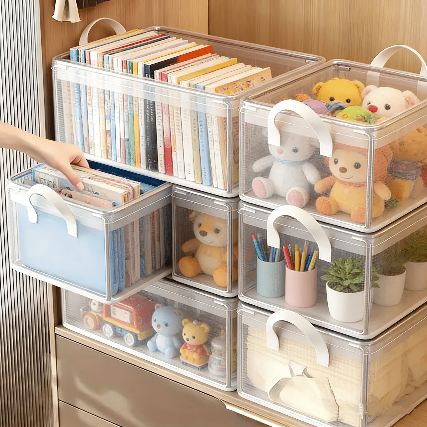 6pcs Foldable Storage Box with Steel Frame – Transparent PVC Stackable Organizer for Clothes, Blankets & Cosmetics | Waterproof Under Bed Storage