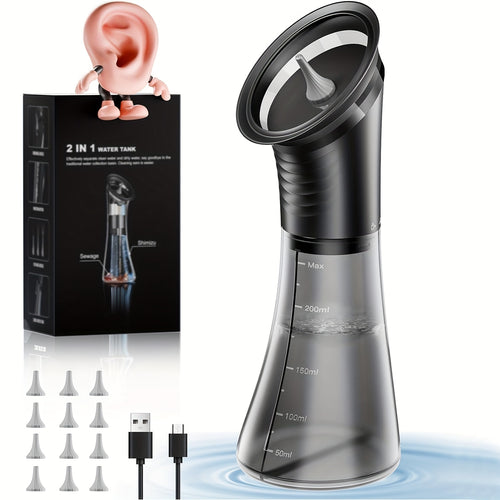 Ear Wax Removal Kit Electric Hydraulic Pro – 3-Speed Water Flushing Ear Cleaner with Temp Sensor, Visual Waste Tank, USB Rechargeable, Nozzle Belt, Medical-Grade Safe Home Ear Care System