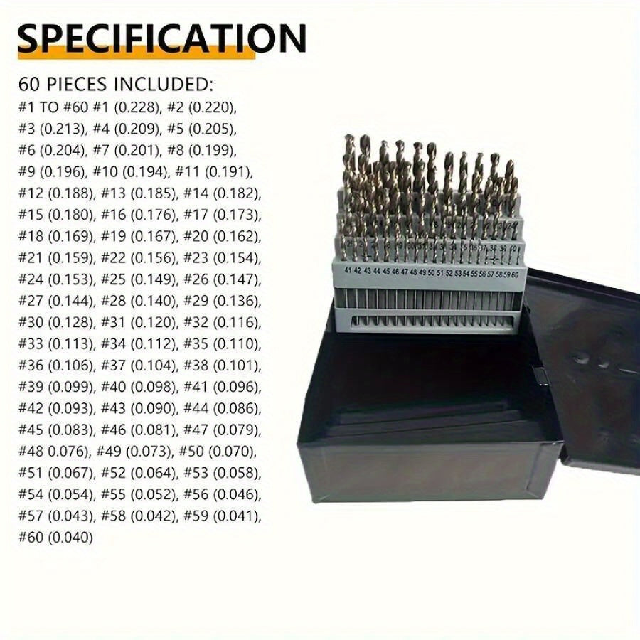 60pcs Cobalt Drill Bits Set Wire Gauge 1-60 Metal Index Box
