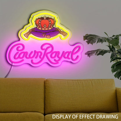 1pc Crown Royal Neon Sign - USB-Powered LED Wall Art with Glow Pendant, Vibrant Pink & Orange UV Print Design, Perfect for Game Studios, Bars, Bedrooms, and Birthday Party Decor, Neon Signs for Wall Decor