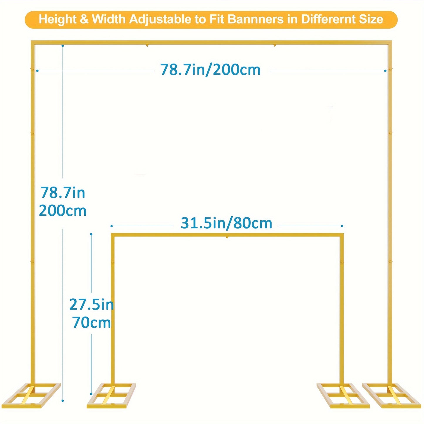 6.5ft/8ft Backdrop Stand Heavy Duty with Base, Golden Portable Adjustable Pipe And Drape Backdrop Stand Kit, Square Metal Arch Party Frame for Wedding Birthday Parties Banquet Decorations