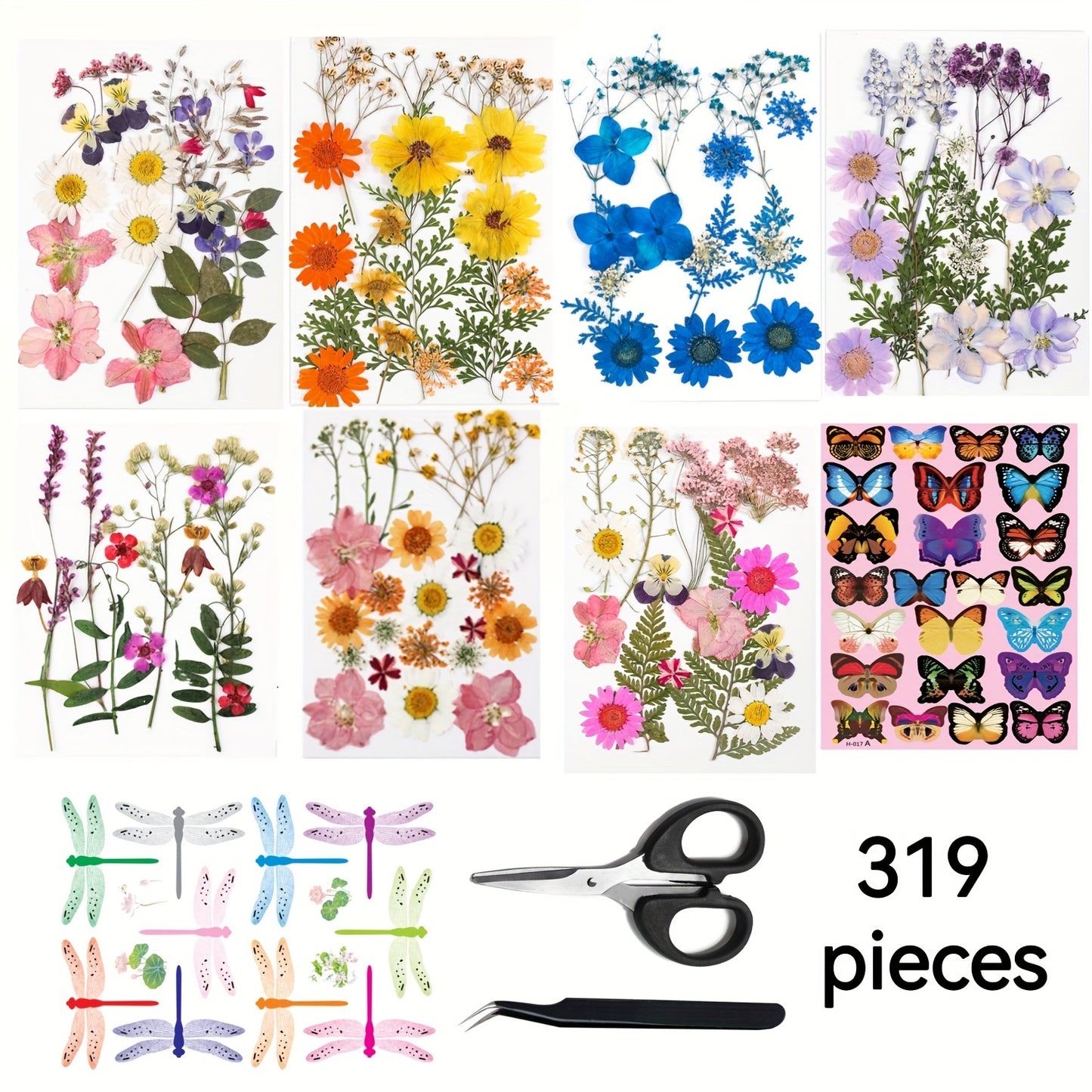 319pcs/287pcs/238pcs/189pcs Dried Flower Sets - Perfectly Suitable for Scrapbooks, Resin Crafts, Bookmarks, Art Decorations, Christmas Wedding Cards, Epoxy Resin Jewelry, Envelopes And Other Dried Flower Handicrafts