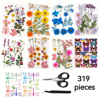 319pcs/287pcs/238pcs/189pcs Dried Flower Sets - Perfectly Suitable for Scrapbooks, Resin Crafts, Bookmarks, Art Decorations, Christmas Wedding Cards, Epoxy Resin Jewelry, Envelopes And Other Dried Flower Handicrafts