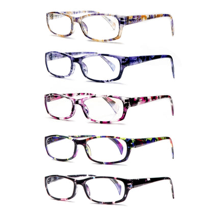 Reading Glasses 5 Pack for Women and Men Blue Light Blocking Readers Rectangular Spring Hinge Frame Anti Eyestrain Computer Reading Glasses Lightweight Fashionable Multi-Color Set Magnification 1.0 to 4.0