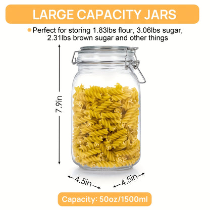 50Oz Airtight Glass Jars with Lids, 3pcs Food Storage Canisters for Kitchen And Pantry Organization, Square Mason Jar Containers for Storing Sugar, Flour, Cereal, Coffee, Mother'S Day Gifts