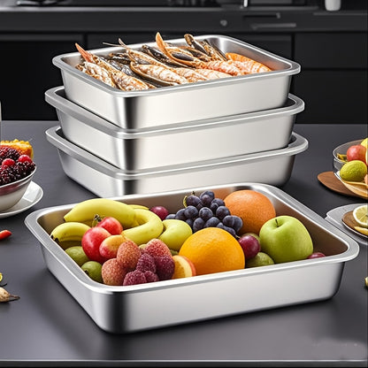 Buy Three Get Two, A Total of 5 Stainless Steel Food Storage Containers - with Free Lids, Durable Baking Trays, Reusable, Suitable for Picnics, Meal Preparation, Refrigerator Organization, And Kitchen Essentials | Easy to Clean, Stackable