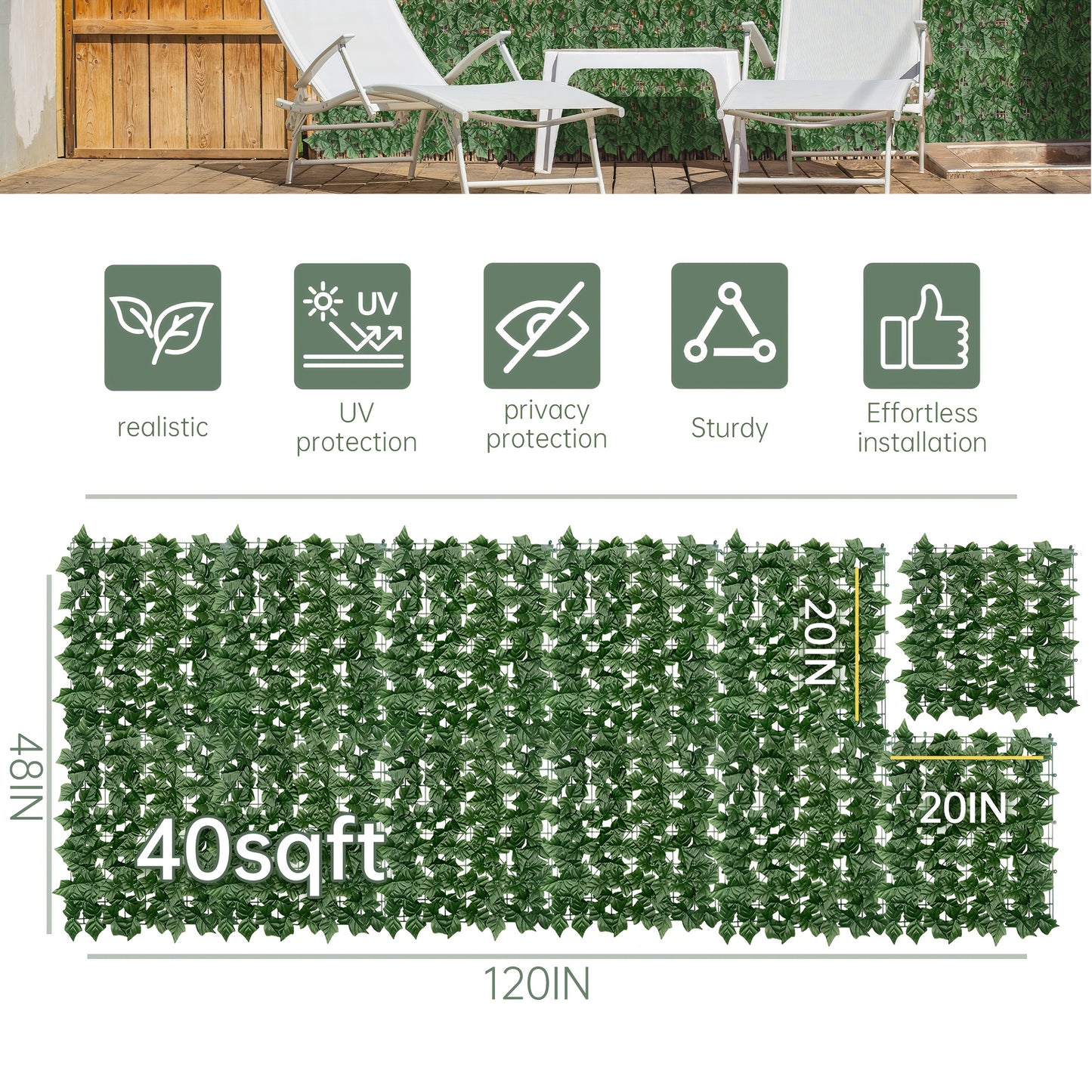 Artificial Ivy Privacy Fence Screen – UV-Resistant Faux Ivy Hedge Panel for Outdoor Patio, Garden, Balcony & Fence Cover | Realistic Greenery Wall Decor | Multiple Sizes Available