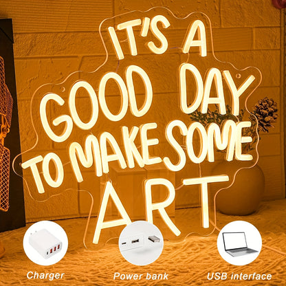 Today Is a Great Day for Creating Art. Neon Sign, LED Dimmable Creative Art LED Light Sign, Artistic Neon Light, Suitable for Study Rooms, Classrooms, Homes, and Living Room Decorative Gifts