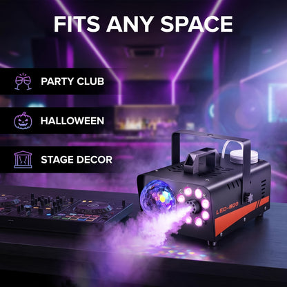 Fog Machine 600W with Disco Ball LED Lights | 3000 CFM Smoke Machine with 13 Colorful LED Effects & Wireless Remote | Party Fog Machine for Halloween, Wedding, DJ Stage, Indoor Events & Nightclub