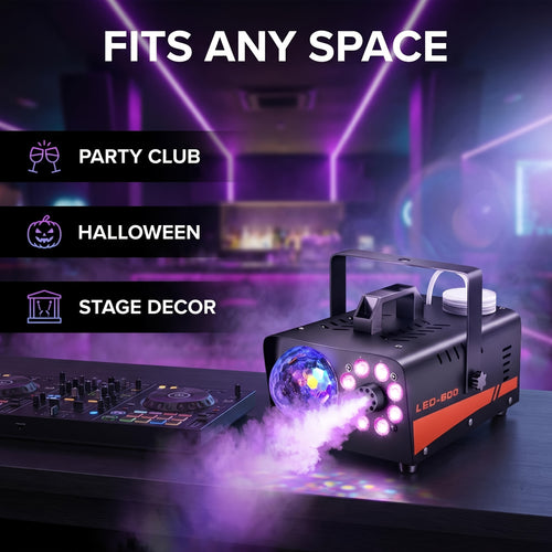 Fog Machine 600W with Disco Ball LED Lights | 3000 CFM Smoke Machine with 13 Colorful LED Effects & Wireless Remote | Party Fog Machine for Halloween, Wedding, DJ Stage, Indoor Events & Nightclub