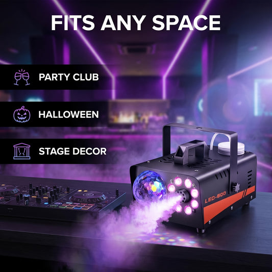 Smoke Machine, Fog Machine with Disco Ball Lights, 600W And 3000CFM with 13 Colorful LED Lights Effect, Wireless Remote Control, Suitable for Parties, Wedding, Halloween, And DJ Stage, Indoor