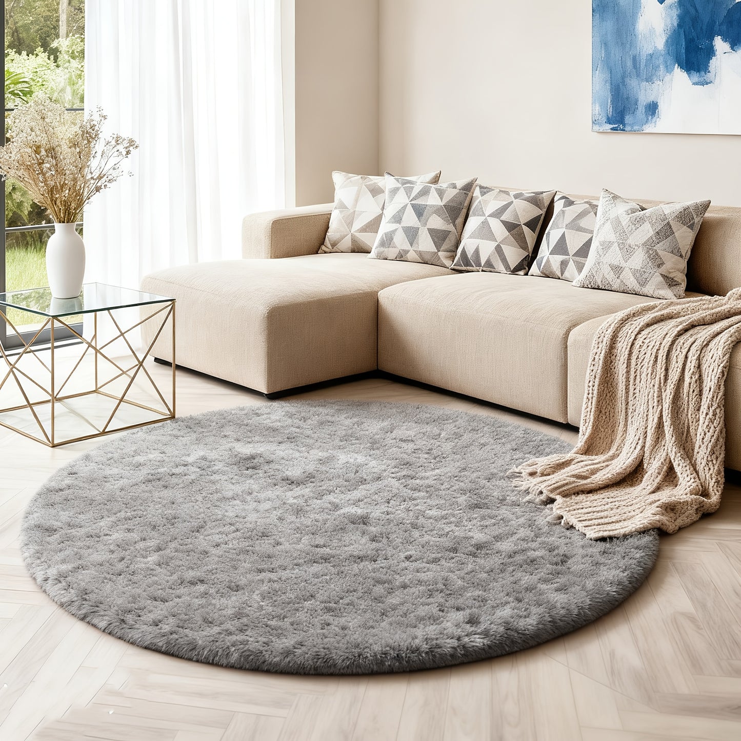 Round Area Rug Soft Shaggy Plush Circle Rug Non-Slip Indoor Floor Mat for Living Room Bedroom Dorm Tie Dye Rainbow Multi-Color Multi-Size