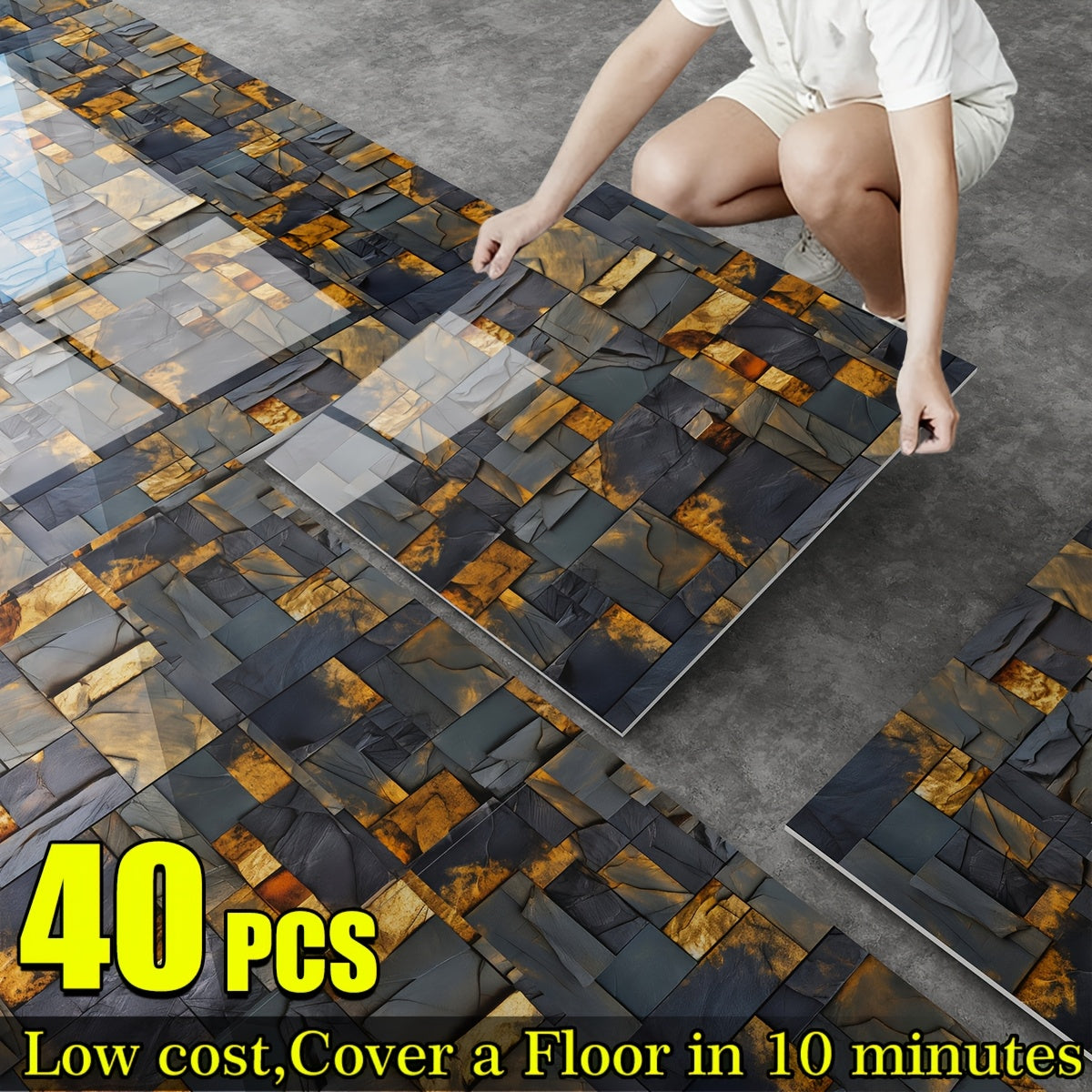 40-Pack Shiny Marble Floor Decals for Walls - Self-Sticking Waterproof Removable Vinyl Sheets, Easy to Apply Luxury Marble Pattern, Easy to Clean And Maintain for Renovating Bathrooms, Kitchens, Living Rooms