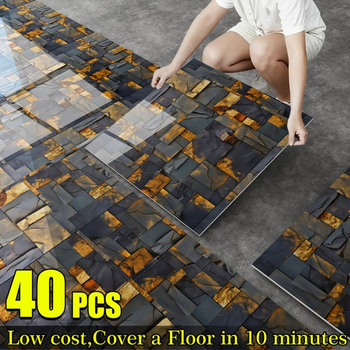 40-Pack Shiny Marble Floor Decals for Walls - Self-Sticking Waterproof Removable Vinyl Sheets, Easy to Apply Luxury Marble Pattern, Easy to Clean And Maintain for Renovating Bathrooms, Kitchens, Living Rooms