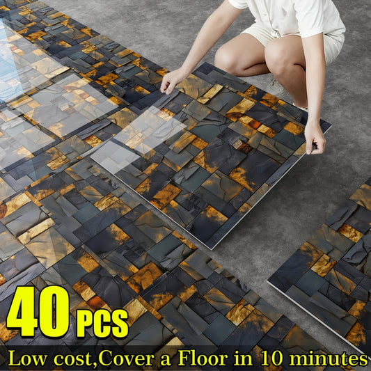 40-Pack Shiny Marble Floor Decals for Walls - Self-Sticking Waterproof Removable Vinyl Sheets, Easy to Apply Luxury Marble Pattern, Easy to Clean And Maintain for Renovating Bathrooms, Kitchens, Living Rooms