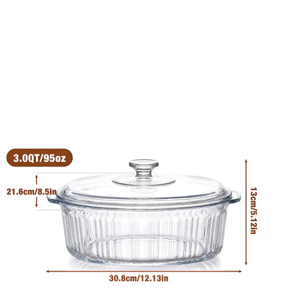 Borosilicate Glass Baking Dish with Lid | Microwave/Oven/Fridge Safe, Multi-Functional for Baking, Meal Prep, Grilled Fish, Serving of Food, Fruit, Salad - Oval Shape, Brand: LOVEWE