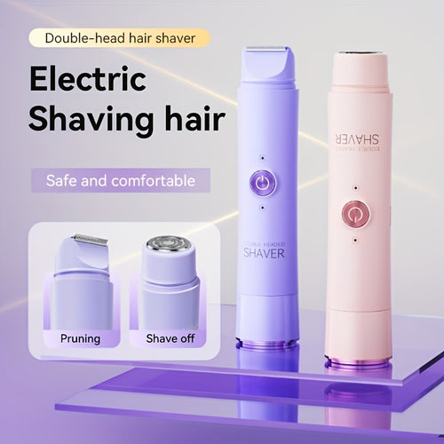 1pc Double-Head Electric Epilator for Women - Rechargeable, Painless Hair Removal Shaver with 2 Heads, Usb-Powered, for Body & Private Areas, Bikini Trimming, Hair Removal Device, Sleek Design, Durable Construction