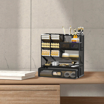 SUPEASY Desk Organizer With Drawer, Multifunctional Mesh Desk Pen Organizer, Desk Organizer With Pen Holder And Accessories For Office And Art Supplies