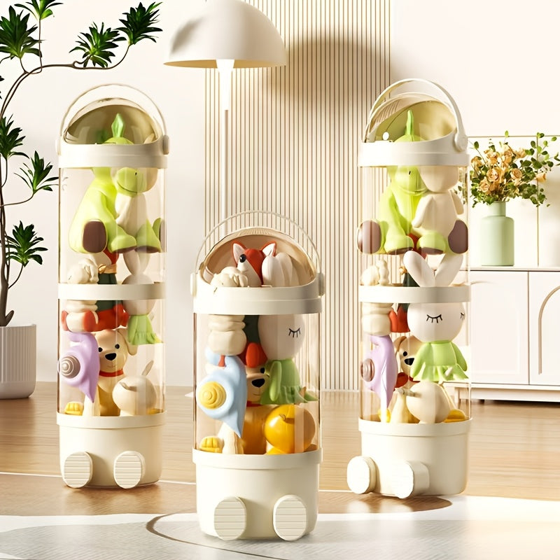Transparent Cylindrical Doll Storage Bucket, Layered Design - Children's Plush, Figurines, And Dolls Dustproof Storage, Household Organizing Bucket, Easy Assembly, Suitable for Living Rooms, Bedrooms, Storage Rooms, Etc