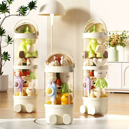 Transparent Cylindrical Doll Storage Bucket, Layered Design - Children's Plush, Figurines, And Dolls Dustproof Storage, Household Organizing Bucket, Easy Assembly, Suitable for Living Rooms, Bedrooms, Storage Rooms, Etc