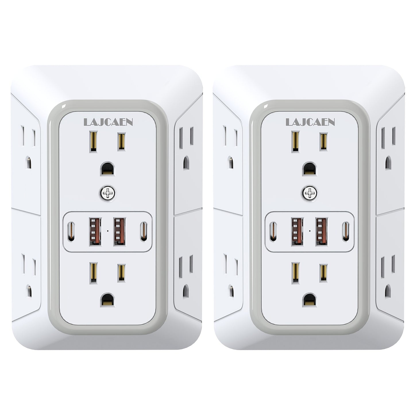 Outlet Splitter Wall Expander 10-in-1 with 6 AC Outlets 2 USB-A 2 USB-C Ports 3-Sided Plug Extender Surge Protector Night Light Compact Space-Saving Design for Home Dorm Apartment Office