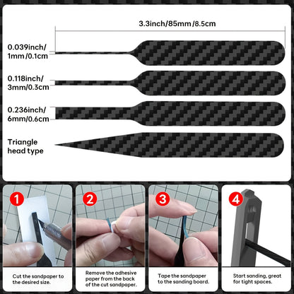 Carbon Fiber Sanding Sticks Set of 7, Hobby Model Sanding Tools with 4 Detail Polishing Boards, 3 Sizes 3"x0.6" 3"x0.4" 3"x0.2" for Scale Models Miniatures Gunpla