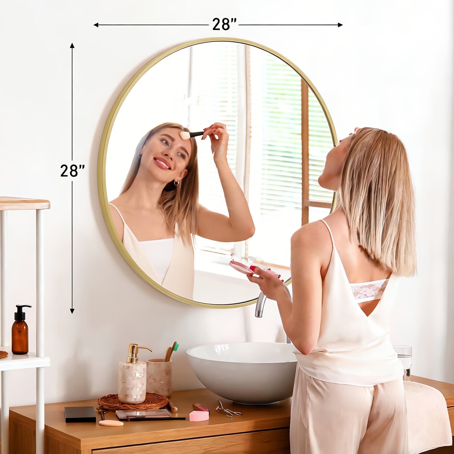 Modern Circle Wall Mirror With Sleek Aluminum Alloy Round Frame Perfect For Bedroom Or Bathroom, 20In 24In 30In 28In 36In, Black Golden