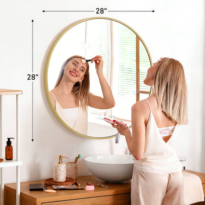 Modern Circle Wall Mirror With Sleek Aluminum Alloy Round Frame Perfect For Bedroom Or Bathroom, 20In 24In 30In 28In 36In, Black Golden