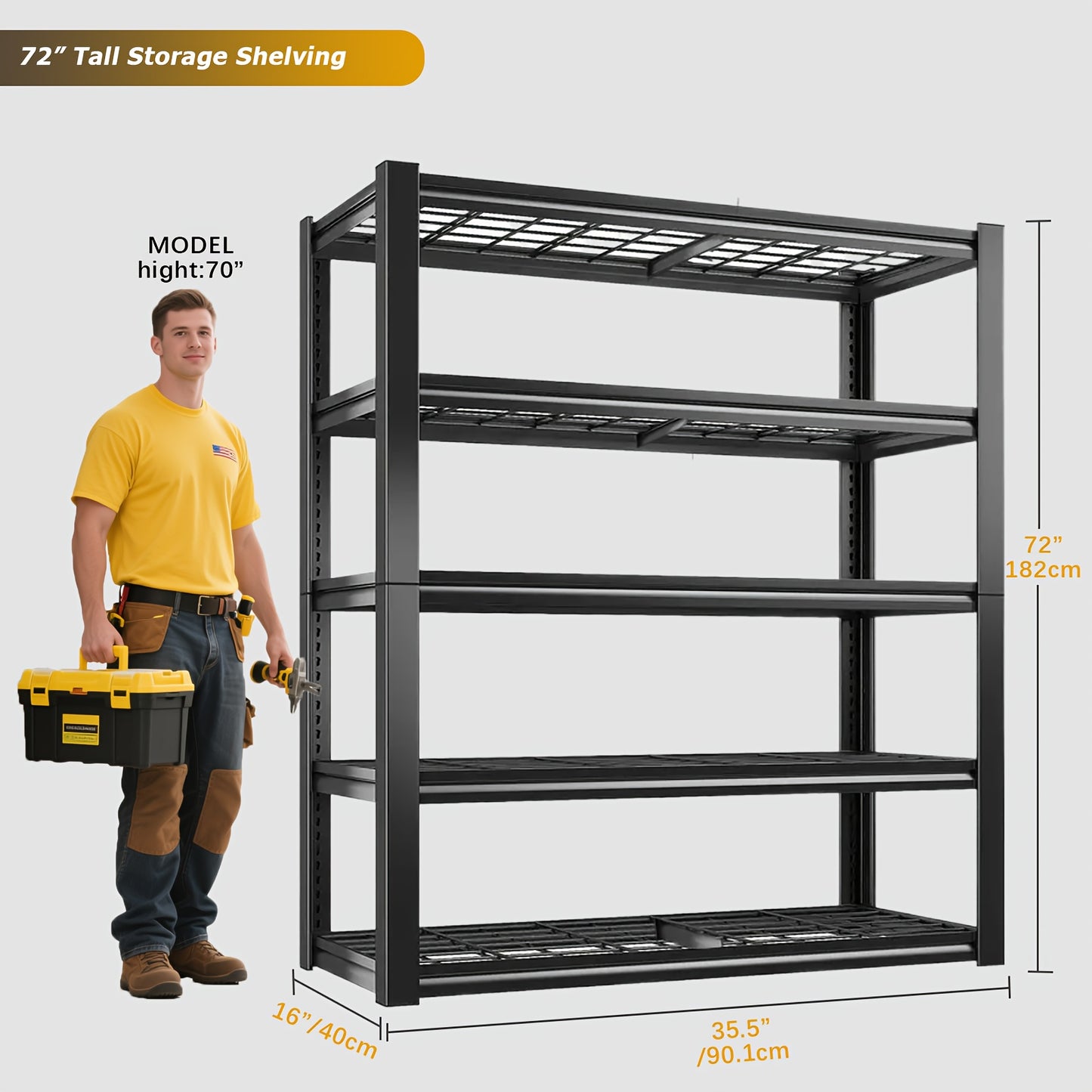 Upgrade 2500LBS Garage Storage Shelves 72" Garage Shelving Double Layer Column Garage Shelves, Adjustable Metal Shelving Commercial Grade Utility Rack for Warehouse, Basement, Kitchen, Pantry, Industrial Shelf, 35.5" W X 16" D X 72" H, Black