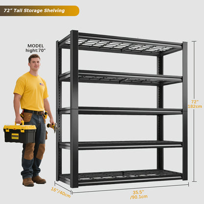 Upgrade 2500LBS Garage Storage Shelves 72" Garage Shelving Double Layer Column Garage Shelves, Adjustable Metal Shelving Commercial Grade Utility Rack for Warehouse, Basement, Kitchen, Pantry, Industrial Shelf, 35.5" W X 16" D X 72" H, Black
