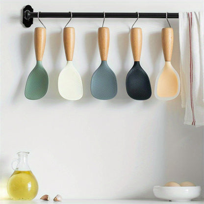 2 Pack Silicone Rice & Potato Server with Wooden Handle - Durable, Heat-Resistant Kitchen Spoon for Nonstick Pans and Cookers, Durable Standing Rice Spatula Serving Spoon for Grains