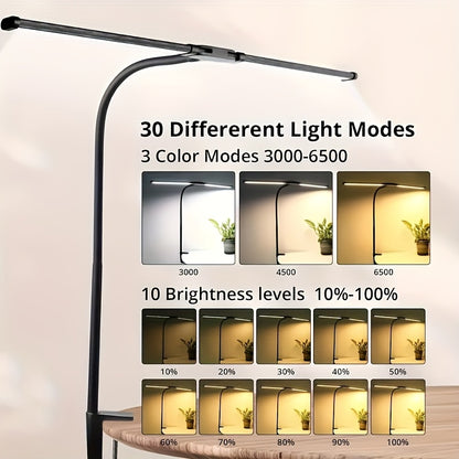 Dual-Head Touch LED Desk Lamp, 3 Color Modes & 10 Dimmable Brightness, Flexible Gooseneck Eye-Caring Soft Light with Base & Clip, Multi-Angle Adjustable, 13W USB Powered, Perfect for Home, Office, Study, PC Screen & Gaming Lighting