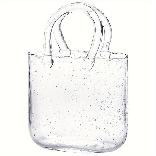 WHONLINE 1/2pcs Glass Purse Vase for Flowers, Glow-In-The-Dark Vase, Fish Bowl with Bubble, Clear Bag Vase with Handle And Bubbles, 7.7X3.9X10.4In, Unique Decorative Vases for Centerpieces Wedding Table Decorations, for Christmas
