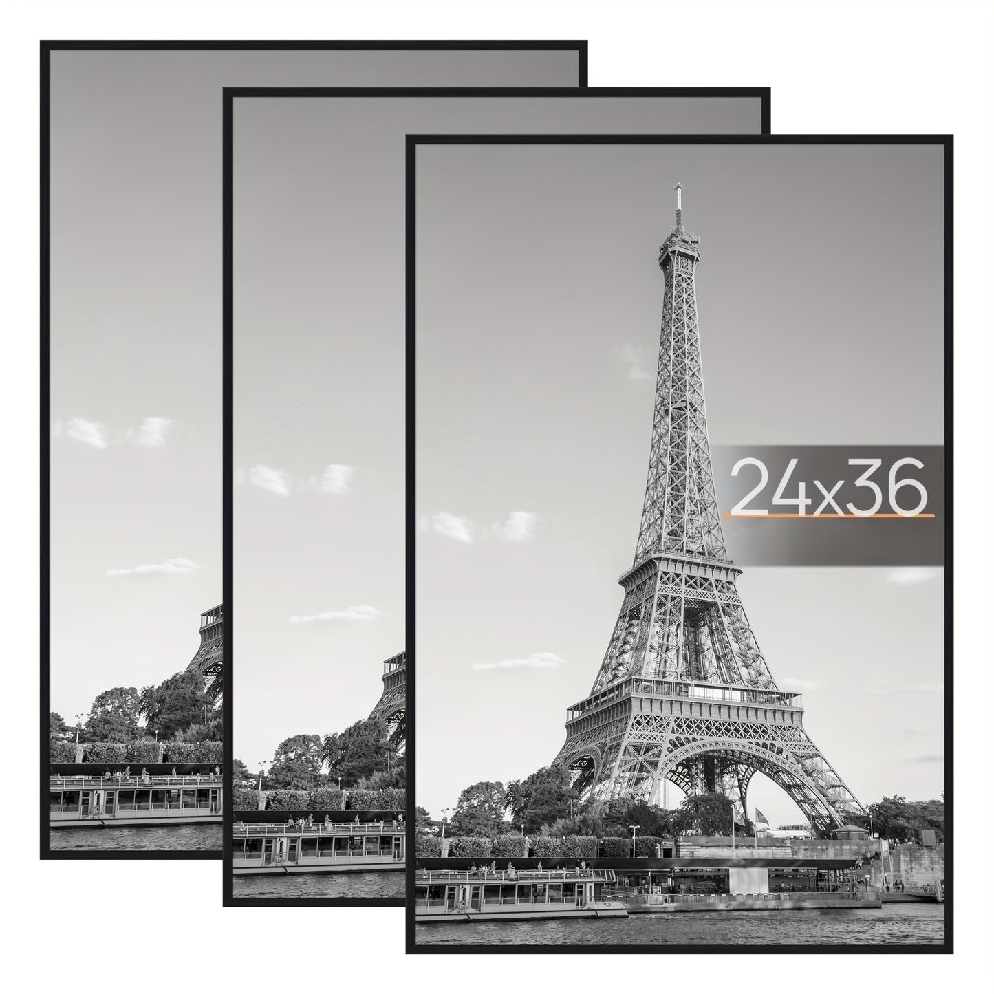 Poster Frame 24x36 Black 3 Pack, Slide-In Picture Frames for Horizontal or Vertical Wall Mounting, Scratch-Proof Lightweight Gallery Wall Photo Frame for Art Prints Diplomas