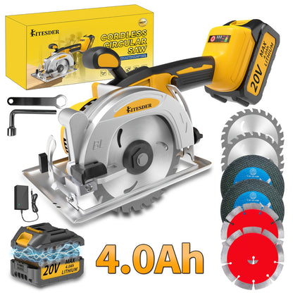 5-inch Brushless Circular Saw Kit with 2.0/4.0Ah Battery and Battery Charger, Includes Saw Blade, Two Adjustable 45° Cutting Depths, 6900 RPM, Ideal for Woodworking and Garden Projects. Ideal Gift for Father and Boyfriend. Shipped From Local