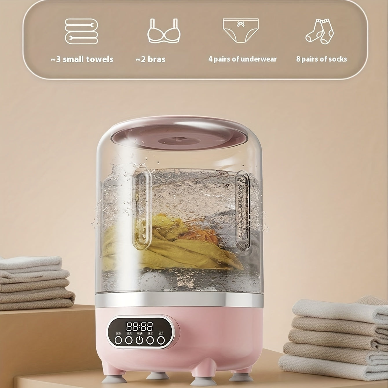 Portable Mini Washing Machine Wash & Dry All-in-One, Blue Light Sterilization, Flexible Drainage, Compact Travel Laundry Washer for Dorm Apartment Camping RV