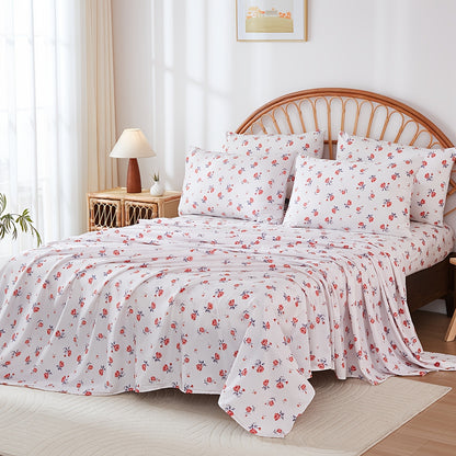 3/4pcs Soft Bed Sheets Set with Fitted Sheet Queen King Full Twin Size, Floral Bedsheet Fitted Sheet Deep Pocket And Pillow Cases, White Pink Green Bedding for Women Girl Men Valentines Day Gift, Home Hotel Machine Washable