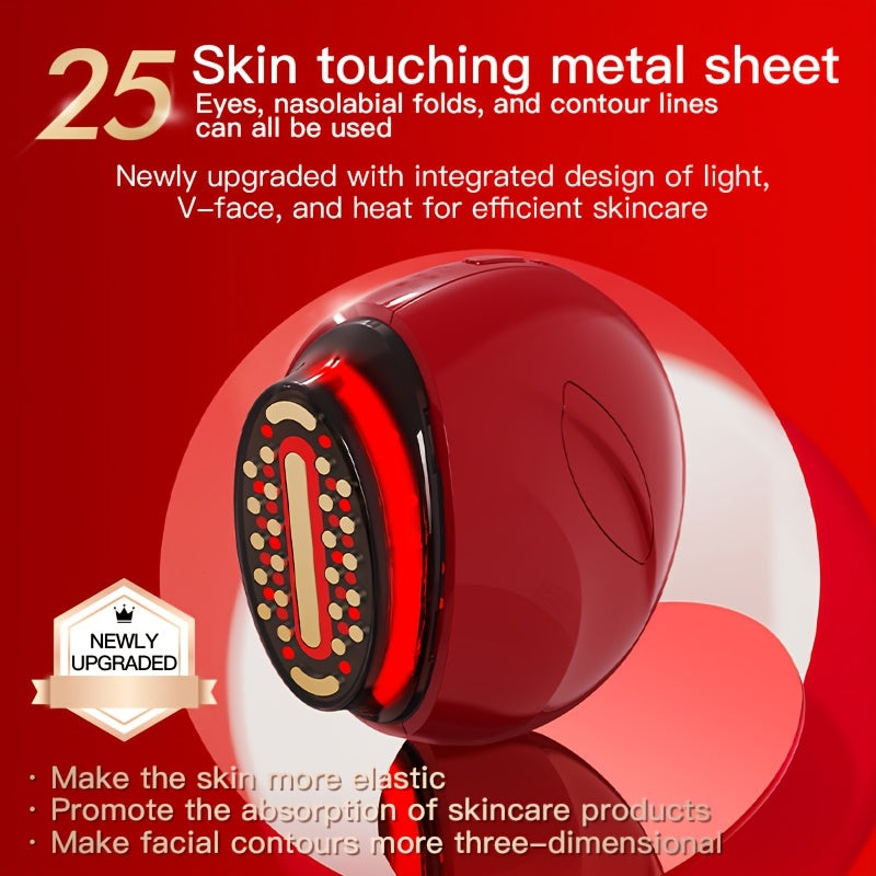 Red Handheld Beauty Device with 3 Skincare Modes, Multifunctional USB Rechargeable Facial Care Tool, Ergonomic Design, Color Light Relax for Home Use, Light Beige Care Additions