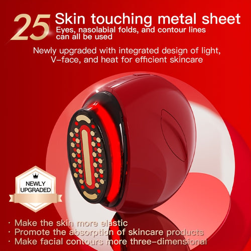 Red Handheld Beauty Device with 3 Skincare Modes, Multifunctional USB Rechargeable Facial Care Tool, Ergonomic Design, Color Light Relax for Home Use, Light Beige Care Additions