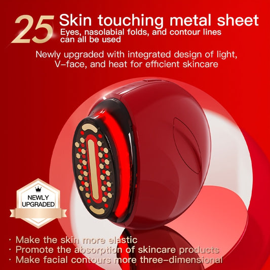 Red Handheld Beauty Device with 3 Skincare Modes, Multifunctional USB Rechargeable Facial Care Tool, Ergonomic Design, Color Light Relax for Home Use, Light Beige Care Additions