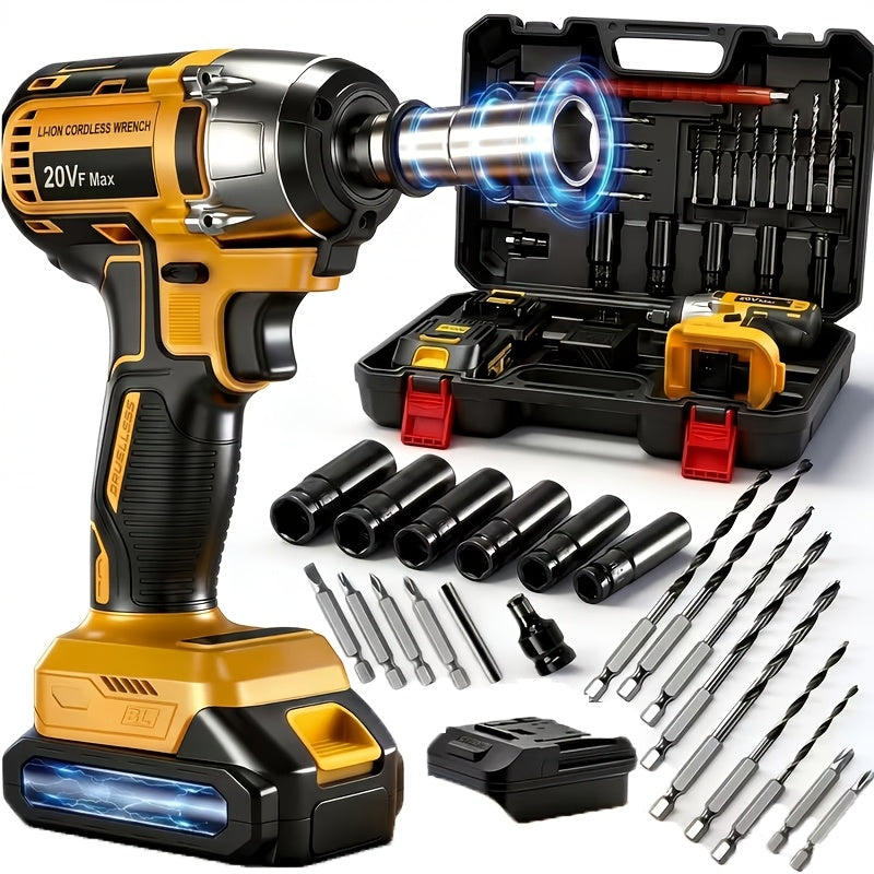 Cordless Impact Wrench/drill, 259Ft-lbs (450N.m) Brushless 1/2 Inch, 3300RPM High Torque Impact Gun, Tool Only Or 2x 4.0Ah Battery, Charger, 12 Sockets, Longer Runtime | Fast Charger | Variable Speed Control | Brushless Motor for Auto Repair/Car/Home
