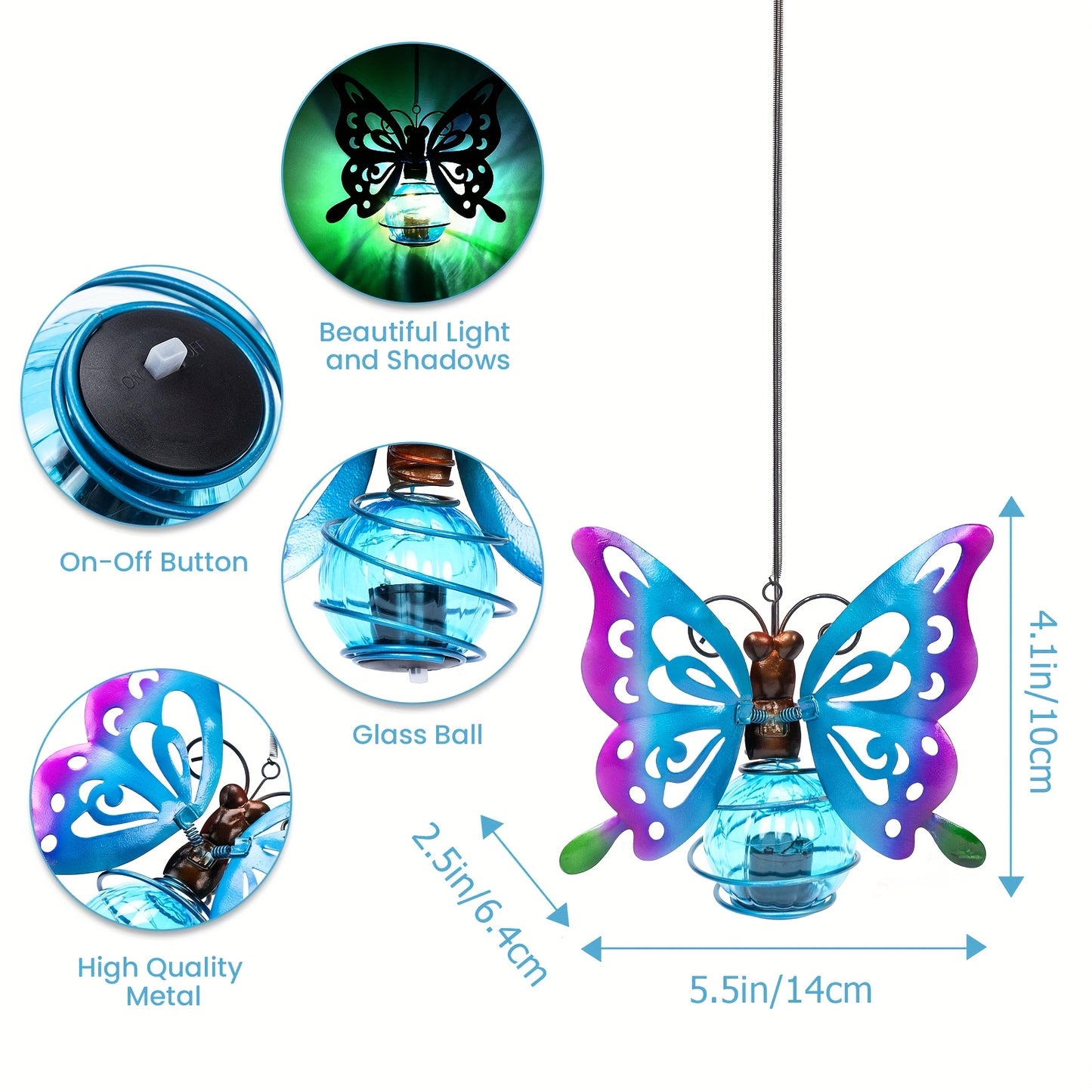 Beetle And Butterfly Hanging Ornaments, Home Decor Hanging, Indoor/Outdoor Waterproof Solar Lights with Spring Clips for Patio, Balcony, Porch, Trail 5.5*2.5in