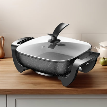1PC12x12 Inch Non-stick Ceramic Electric Pot, Glass Lid, Aluminum, 1500 W, Adjustable Temperature Controller, for Frying, Baking, Steaming Or Boiling, Easy to Clean, Suitable for Home Use
