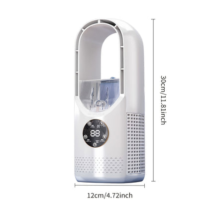 Portable Air Conditioning Fan, USB Tower Fan, Desktop Bladeless Fan - With Remote Control, Touch Screen, Water Mist Cooling, Seven-color LED Ambient Light, Timer And Intelligent Shutdown - Perfect For Offices, Travel, Camping And Home Necessities