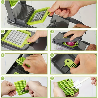 16-in-1 Manual Vegetable Chopper Set, With 8 Blades, Container, Peeler And Filter, Easy Meal Preparation, Professional Onion, Carrot And Garlic Slicer, Kitchen Supplies