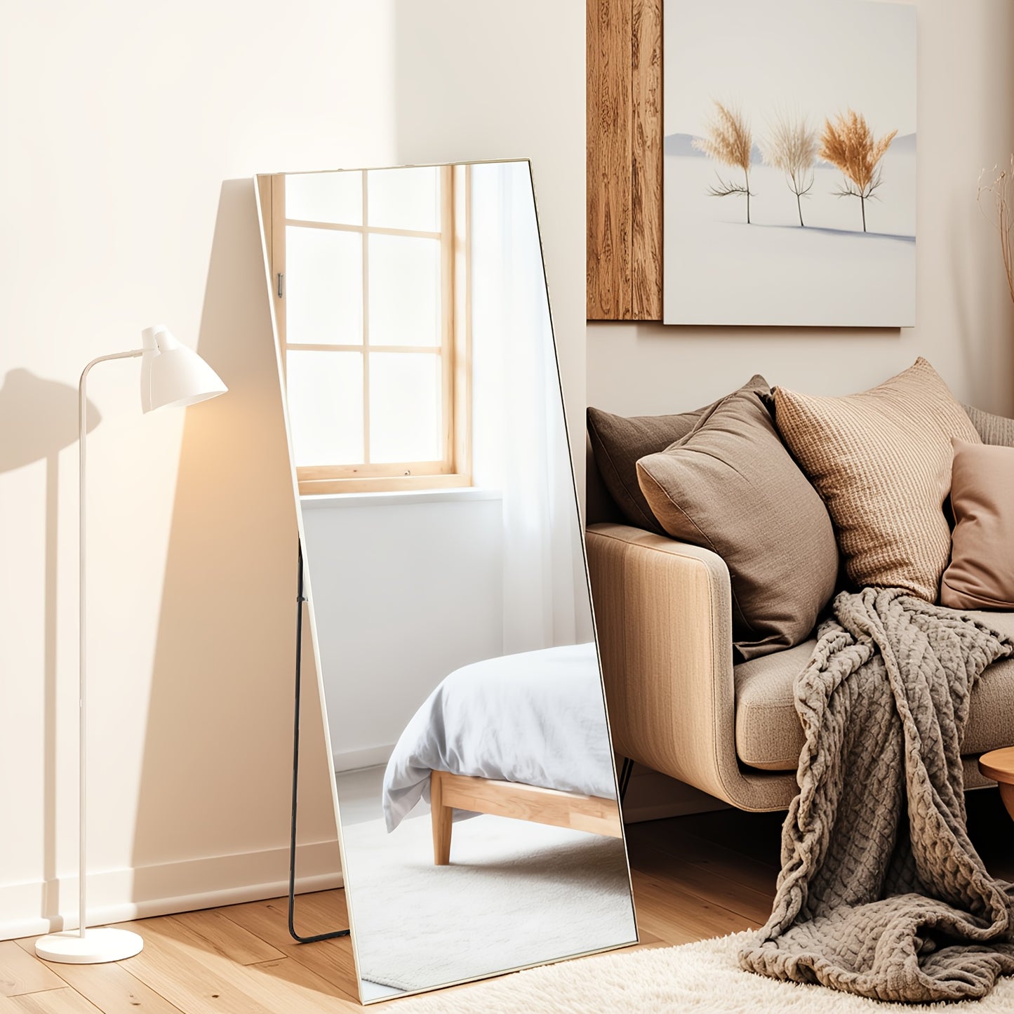 Arched/Rect Full Length Mirror, Full Body Mirror With Stand, Hanging Or Leaning For Wall, Aluminum Alloy Thin Frame Floor Standing For Hotels And Bathrooms