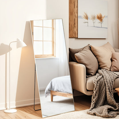 Arched/Rect Full Length Mirror, Full Body Mirror With Stand, Hanging Or Leaning For Wall, Aluminum Alloy Thin Frame Floor Standing For Hotels And Bathrooms