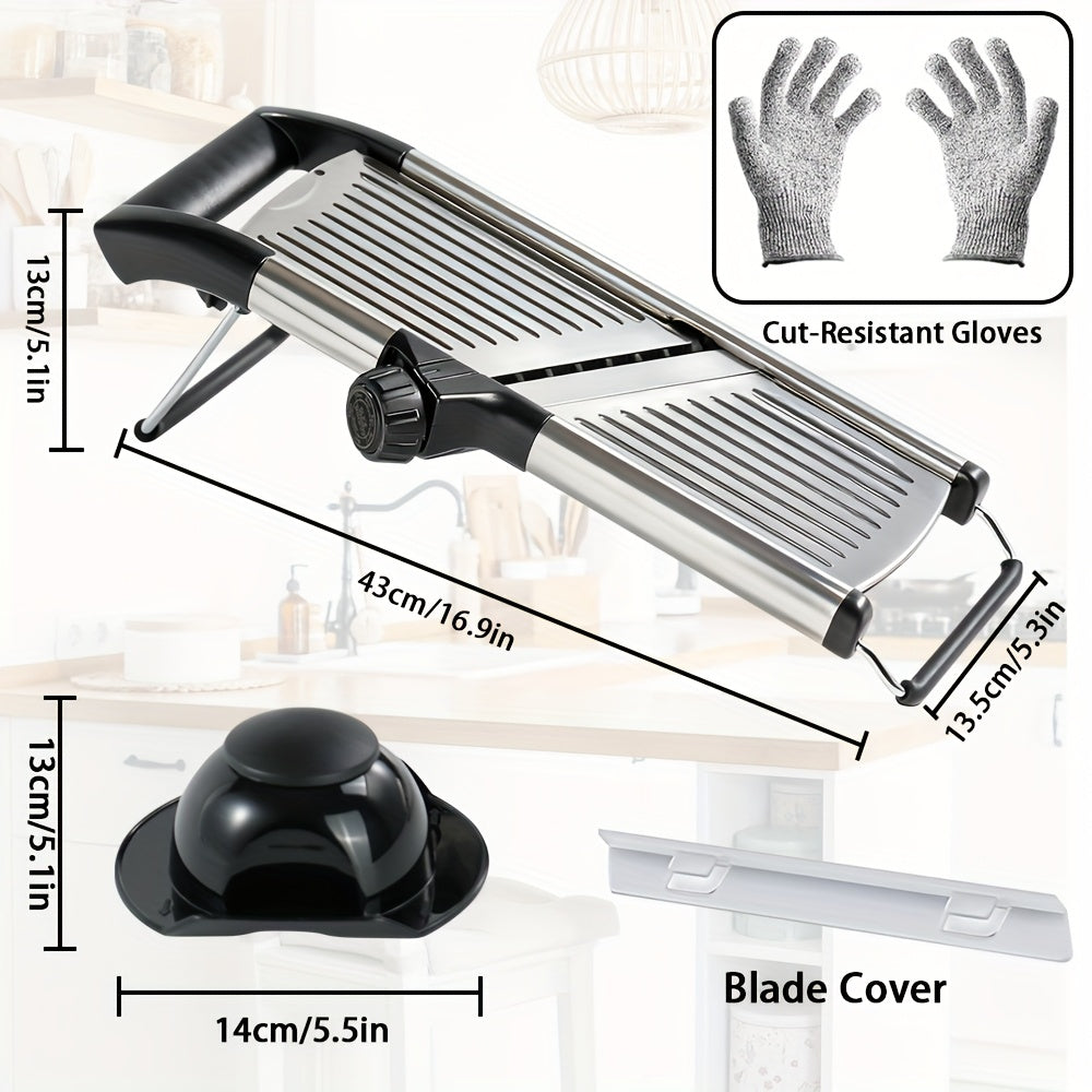 Professional Vegetable Slicer Stainless Steel Vegetable Slicer | Adjustable Mandoline Slicer Blades Offers 5 Different Thickness Options - Onion Potato Carrot Cheese Fruits Veggies Grater Kitchen Accessories